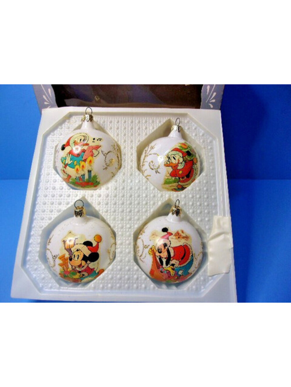 Vintage Kurt Adler Blown Glass Disney Ornaments Mickey Donald Goofy Set of 4 IOB